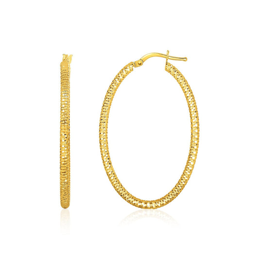 Ohrringe, Creolen, Oval, Strukturiert, 14 Karat Gelbgold (2x35mm)