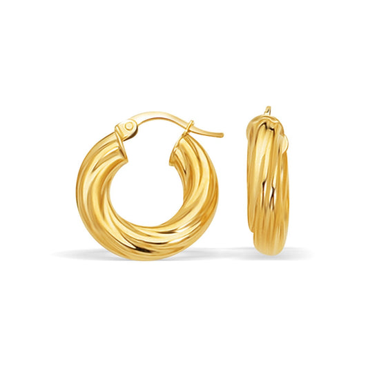 Ohrringe, Creolen, 14 Karat Gelbgold, gedreht