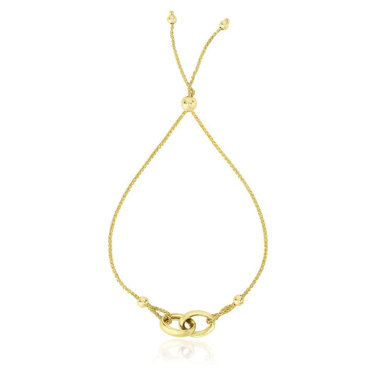 14k Gelbgold Verschnörkelte Ringe Verstellbares Lariat-Armband
