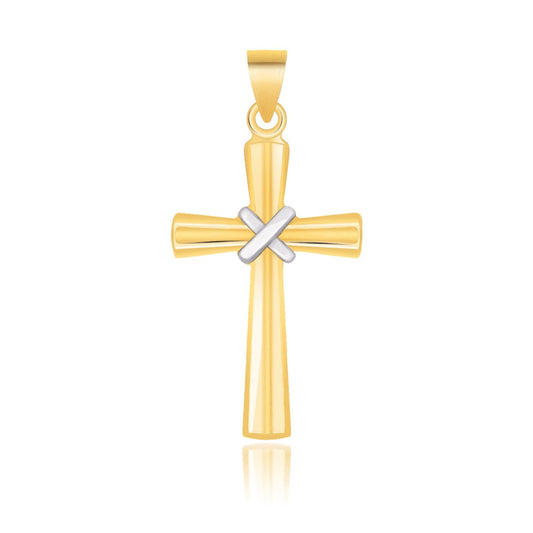 Pendentif croix en or bicolore 14 carats avec motif en X central