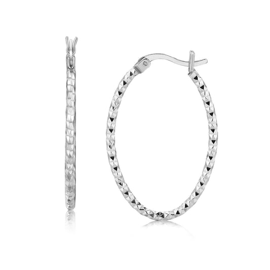 Ohrringe, klassische Creolen, Sterlingsilber, rhodiniert, strukturiert, diamantgeschliffen (2x25mm)