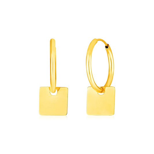 14k Gelbgold Huggie-Creolen mit quadratischen Anhängern