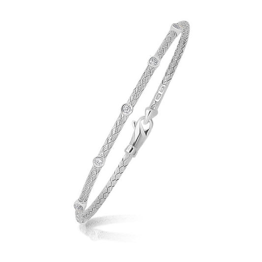 Armband aus 14 Karat Weißgold mit Diamantakzenten und Korbgeflecht (3,00 mm)