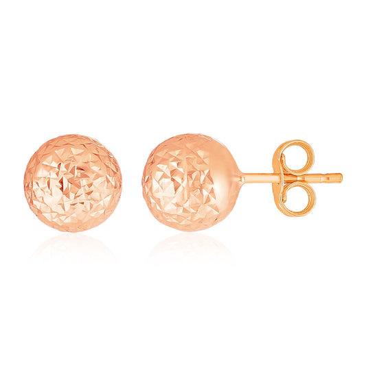 Boucles d'oreilles boule en or rose 14 carats avec texture taille cristal (7 mm)