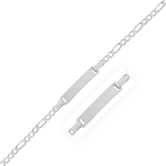 Bracelet d'identité fantaisie en or blanc 14 carats avec chaîne Figaro pour enfants