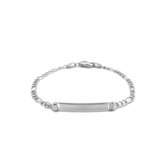 14k White Gold Figaro Chain Fancy Children's ID Bracelet - ThisandThatShoppe