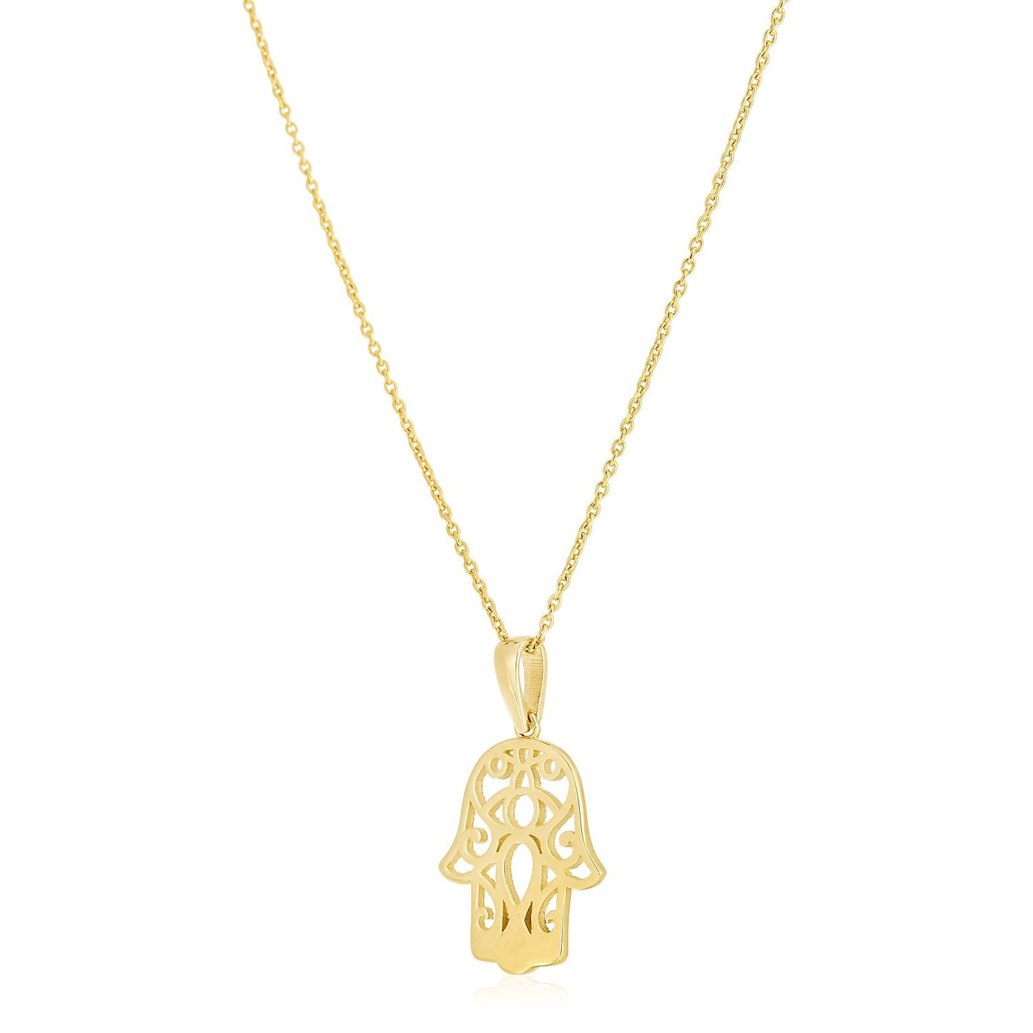 Collier amulette Hamsa en or jaune 14 carats poli
