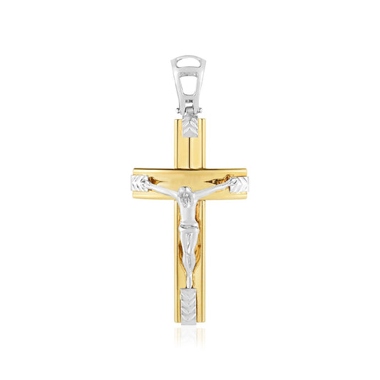 Kreuz-Anhänger aus 14 Karat zweifarbigem Gold mit Hochglanz-Diamantschliff