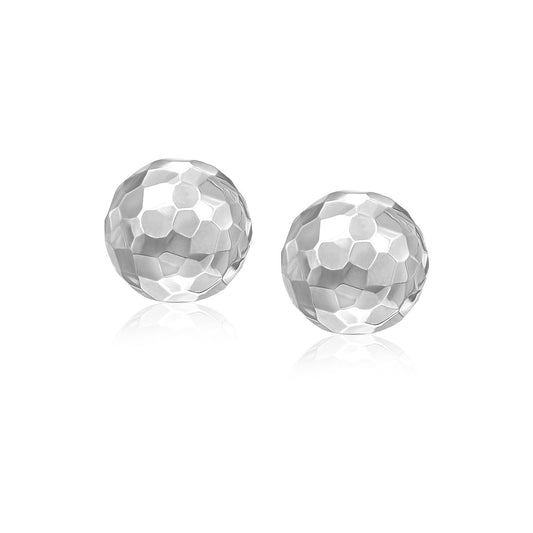 Puces d'oreilles rondes à facettes en or blanc 14 carats (7 mm)