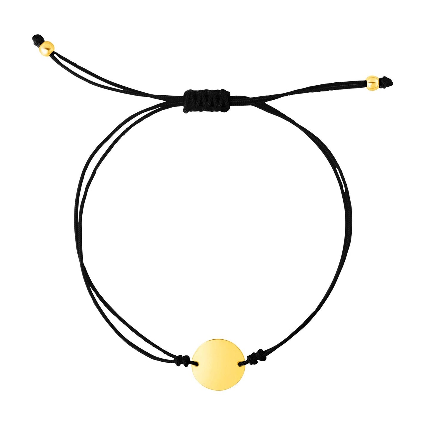 9 1/4 Zoll schwarzes, verstellbares Armband mit Kreis aus 14 Karat Gelbgold
