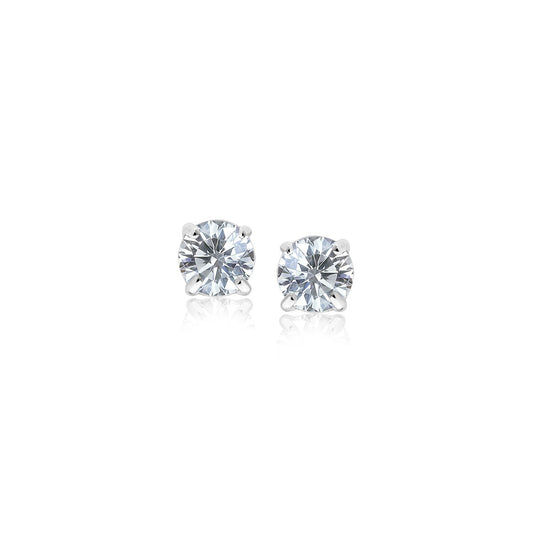 Boucles d'oreilles clous en or blanc 14 carats, zircone cubique blanche à facettes 3 mm