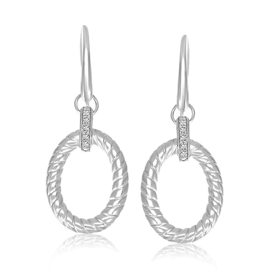 Ovale Seiltropfen-Ohrringe aus Sterlingsilber, rhodiniert, mit Diamantbesatz