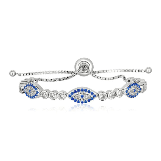 Verstellbares Armband aus Sterlingsilber mit emailliertem bösem Blick und Zirkonia (6,50 mm)
