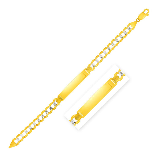 14k Bicolor-Gold Herren Curb Chain ID-Armband mit weißen Pavé-Steinen (8,30 mm)