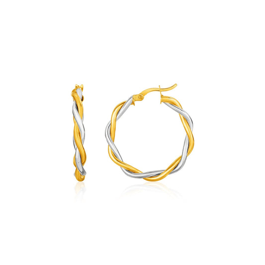 Bicolor Creolen aus gedrehtem Draht in 10 Karat Gelb- und Weißgold (3x15mm)