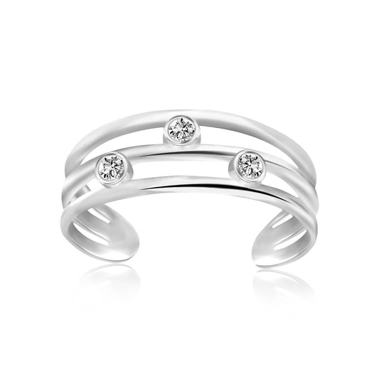 Sterlingsilber rhodiniert Triple Line offenes Motiv Zirkonia Zehenring