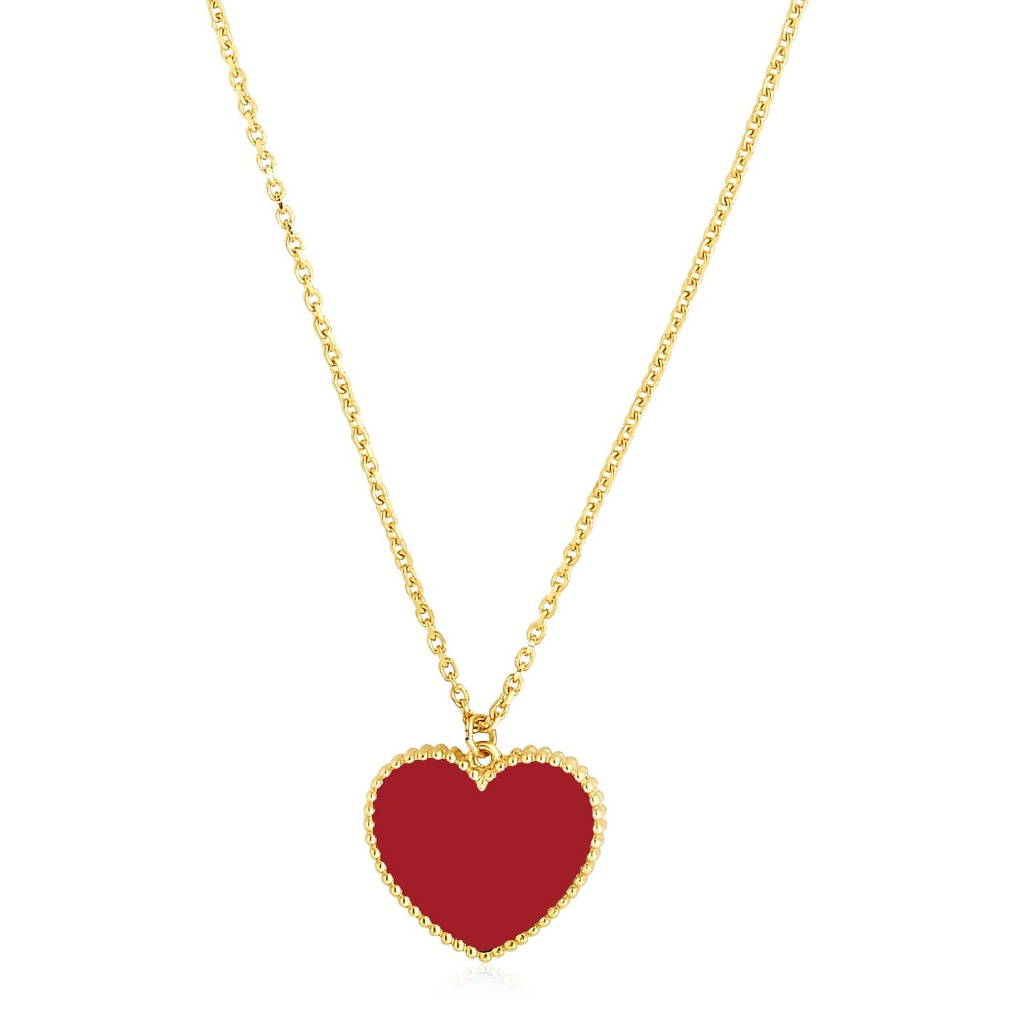 14k Gelbgold Hochglanz Herz Rot Cornelia Paste Halskette