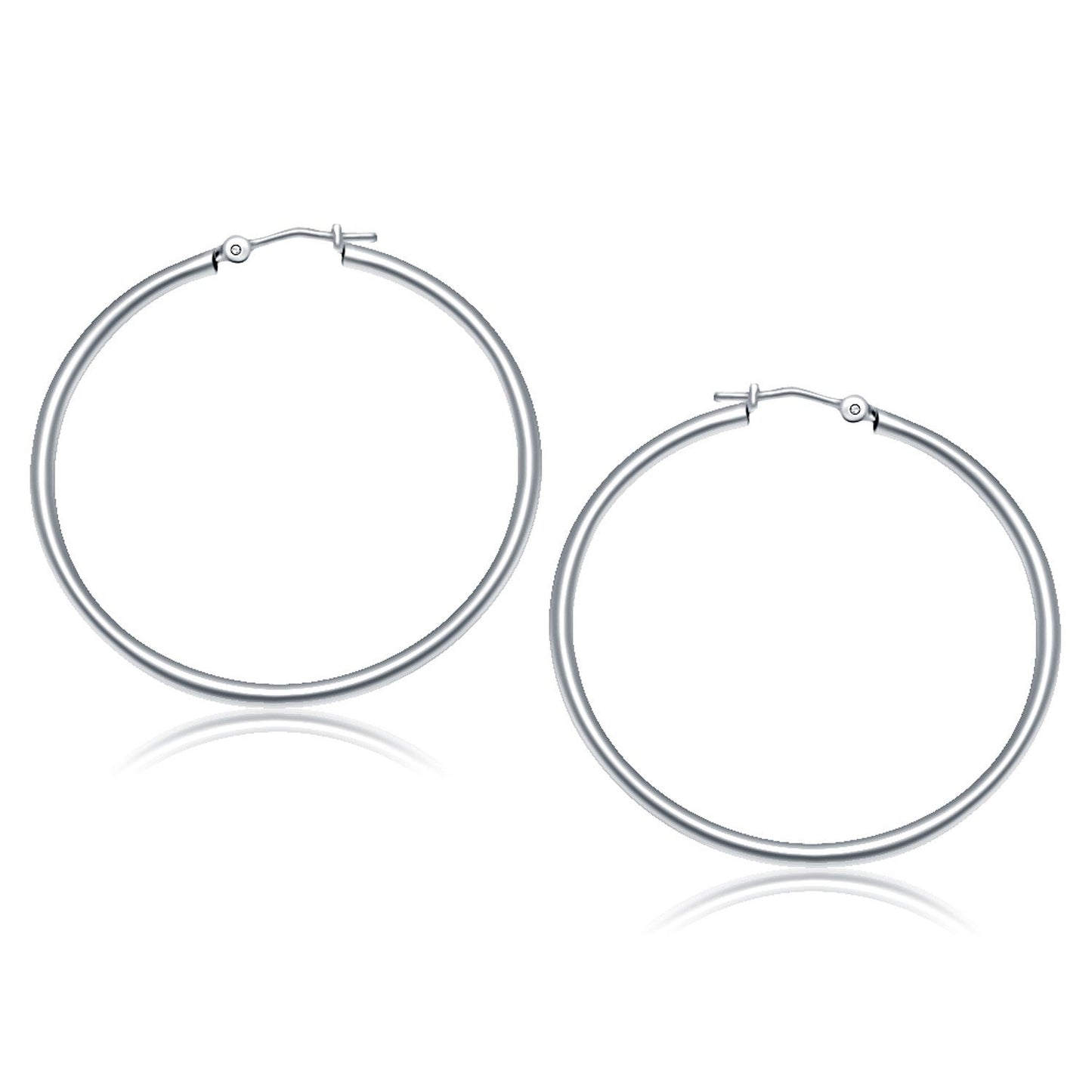 Ohrringe aus 10 Karat Weißgold, polierte Creolen (40 mm)