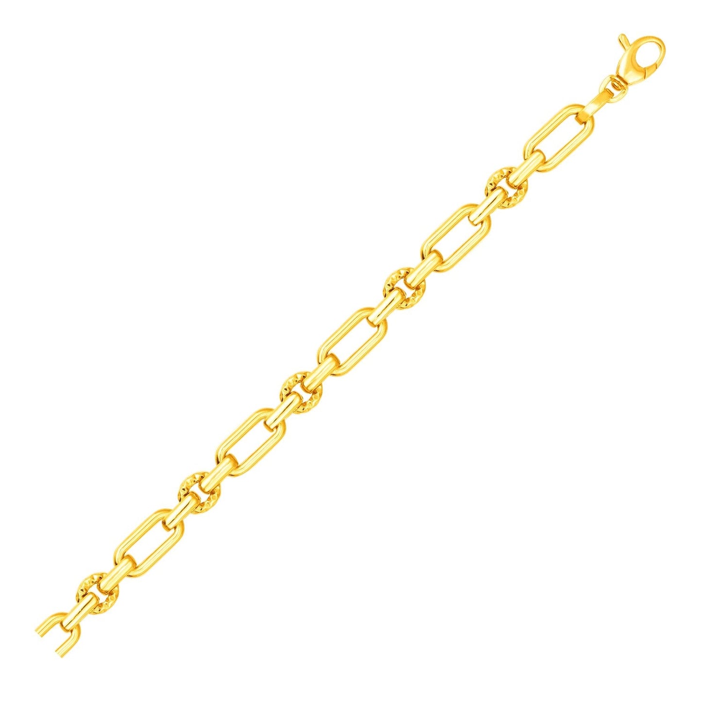 Bracelet en or jaune 14 carats, maillons polis et texturés (6,30 mm)