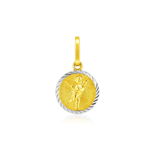 Pendentif en or deux tons 14 carats, petite médaille religieuse ronde texturée