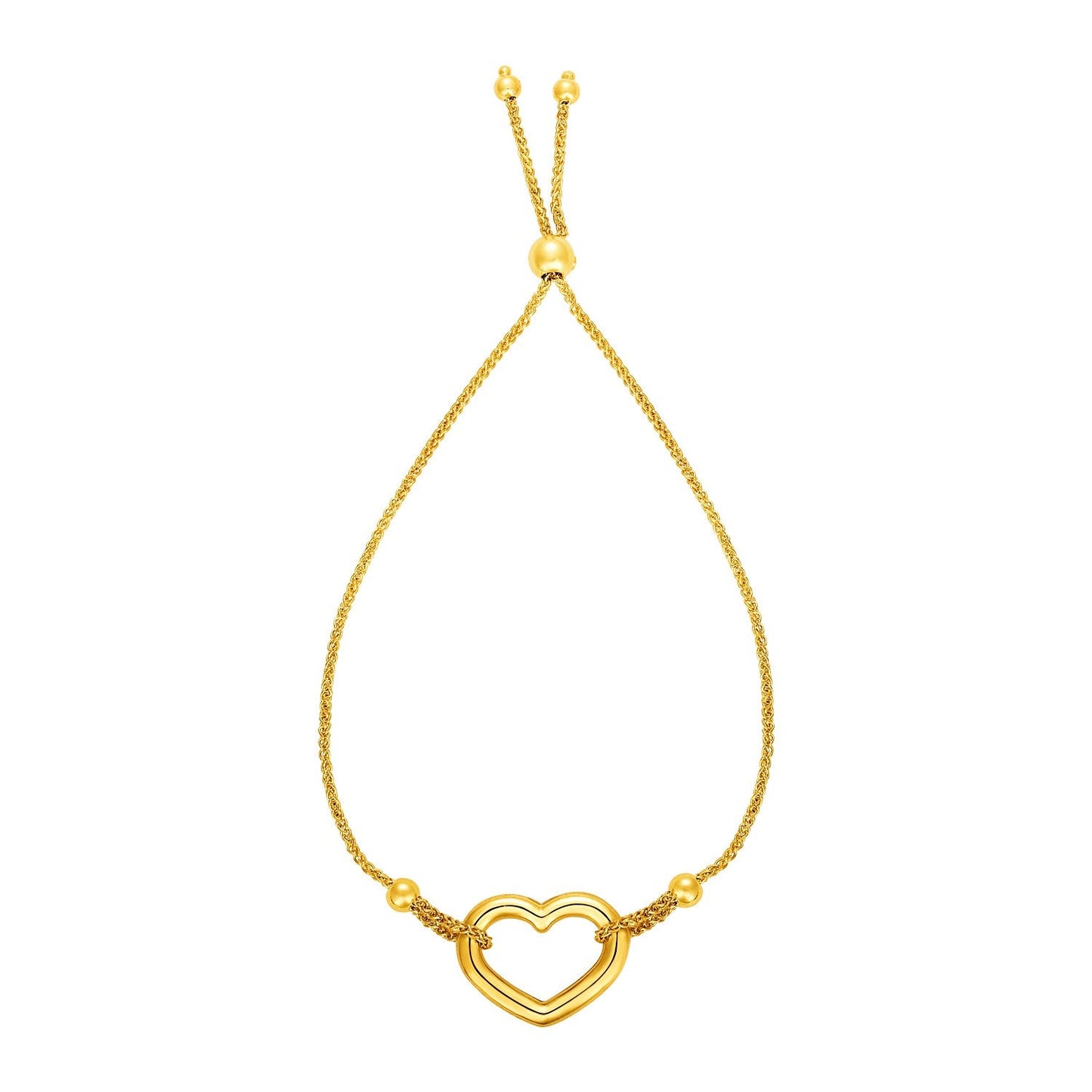 Verstellbares Armband mit glänzendem, offenem Herz aus 14 Karat Gelbgold (1,00 mm)
