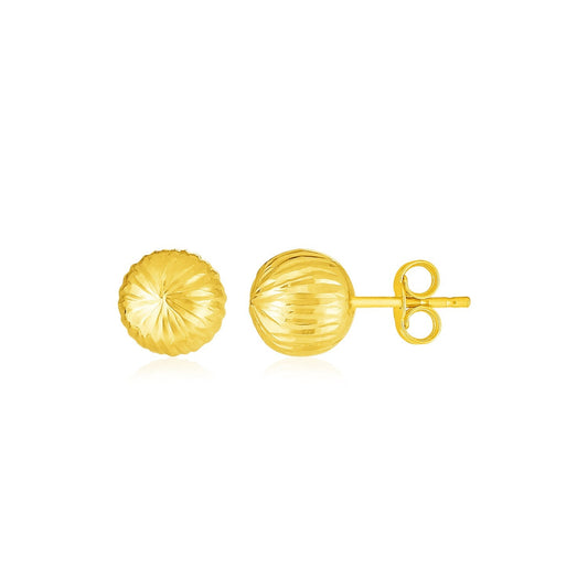 14K Gelbgold-Kugelohrringe mit linearer Textur (5mm)
