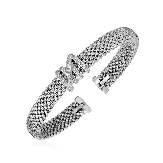 Popcorn-Textur Manschettenarmreif mit Diamanten aus Sterlingsilber (8,00 mm)