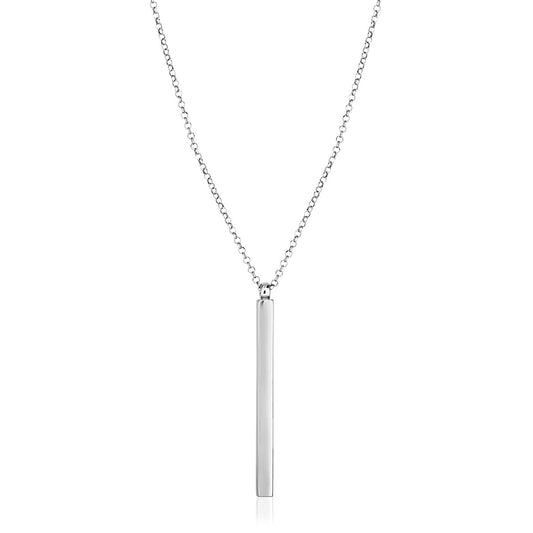 Halskette aus Sterlingsilber, 60 cm, mit langem, poliertem Stabanhänger