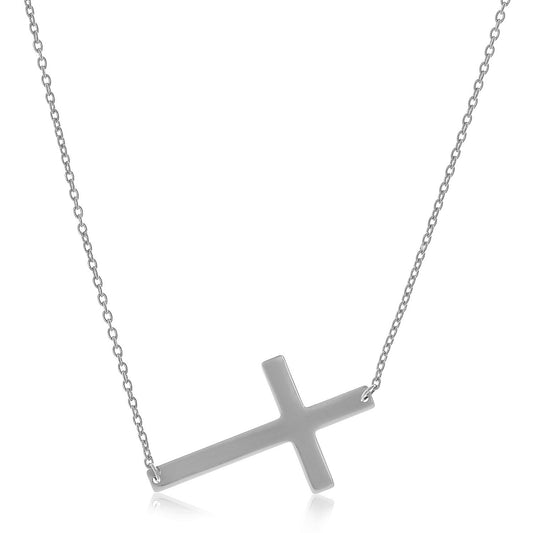 Collier en or blanc 14 carats avec motif croix simple