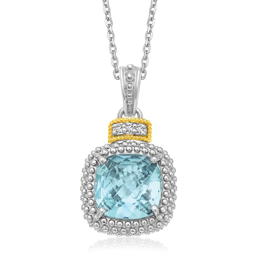 Anhänger aus 18 Karat Gelbgold und Sterlingsilber mit himmelblauem Topas und Diamanten im Popcorn-Design