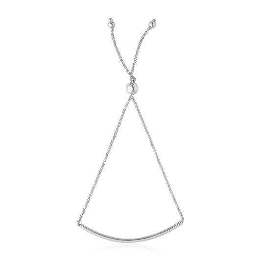 Bracelet lariat en or blanc 14 carats, barrette incurvée lisse (1,00 mm)