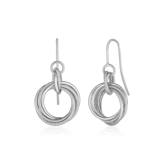 Boucles d'oreilles en or blanc 14 carats avec cercles entrelacés pendants