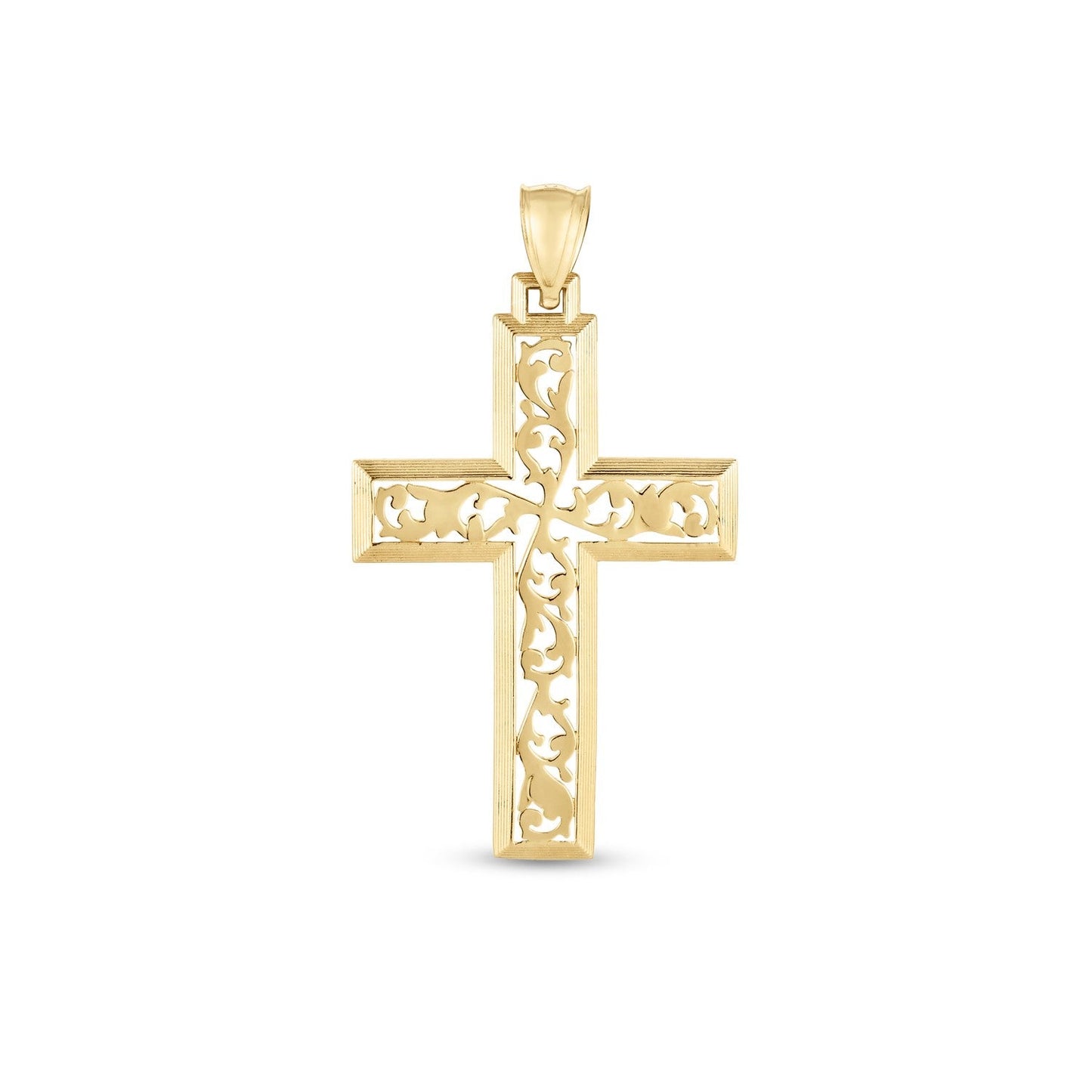 Pendentif croix vigne en or jaune 14 carats très poli