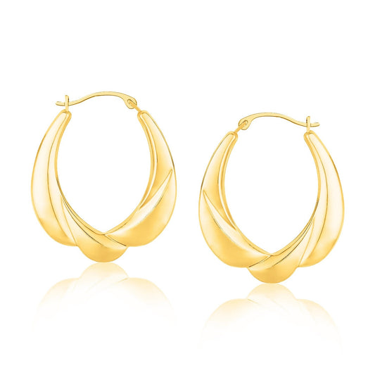 Creolen, oval, 14 Karat Gelbgold, Muschelmuster, größenverlaufend