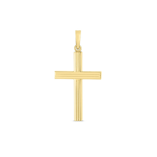 14 Karat Gelbgold Hochglanz Geripptes Kreuz Anhänger