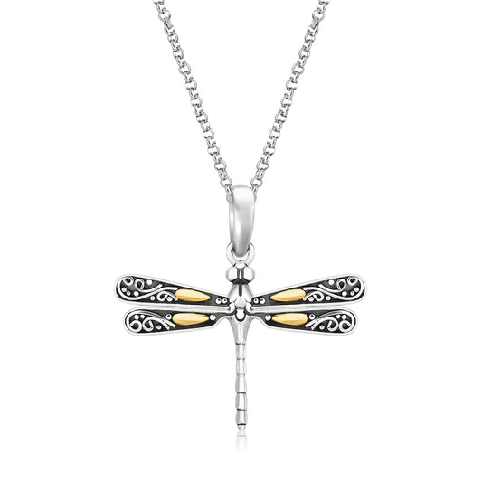 Anhänger aus 18 Karat Gelbgold und Sterlingsilber im Libellen-Design