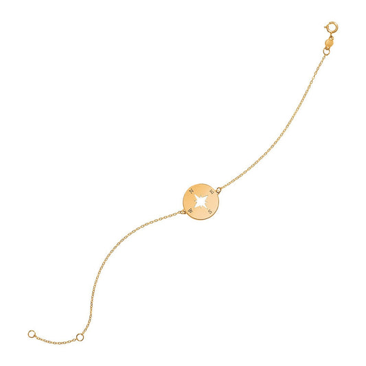 Bracelet de 7 pouces en or jaune 14 carats avec boussole (1,00 mm)