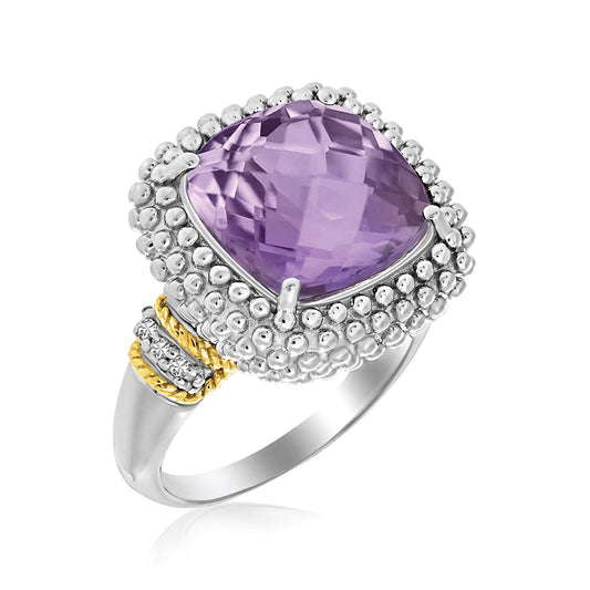 18 Karat Gelbgold & Sterling Silber Popcorn-Ring mit Amethyst- und Diamantakzenten