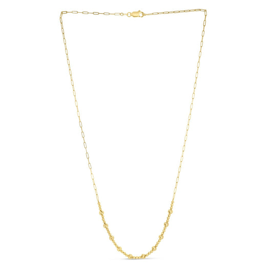 Halskette aus 14 Karat Gelbgold-Kügelchen und Paperclip-Kette