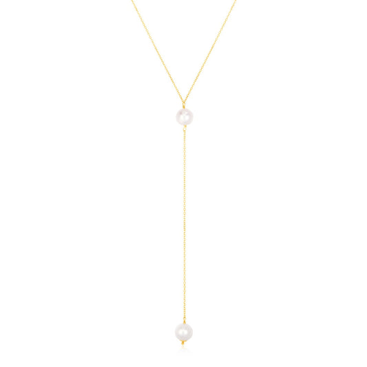 14 Karat Gelbgold Lariat-Kette mit Perlen