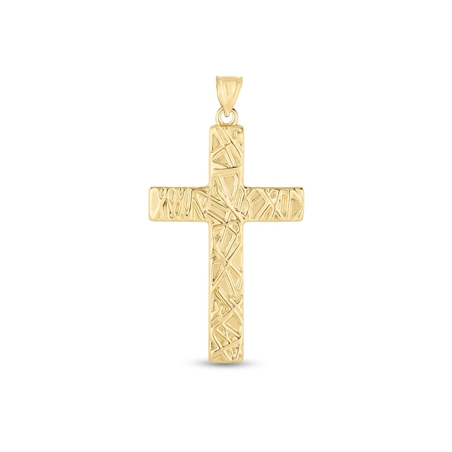 Pendentif croix texturé en or jaune 14 carats, finition polie brillante