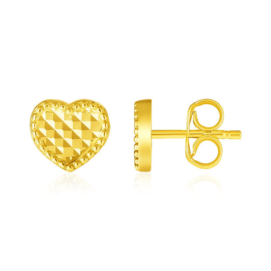 14 Karat Gelbgold strukturierte Herzohrstecker