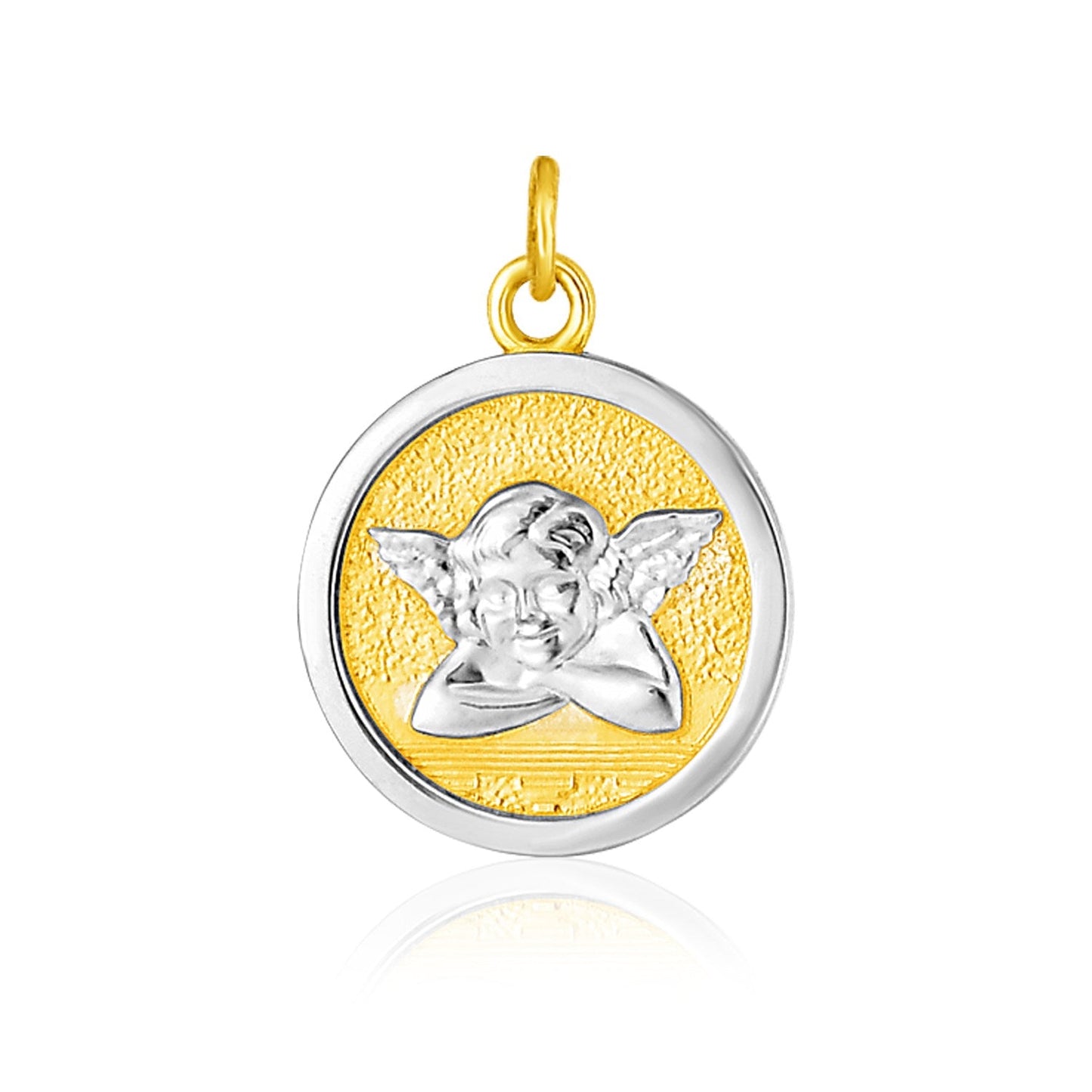 Pendentif médaille d'ange ronde en or bicolore 14 carats