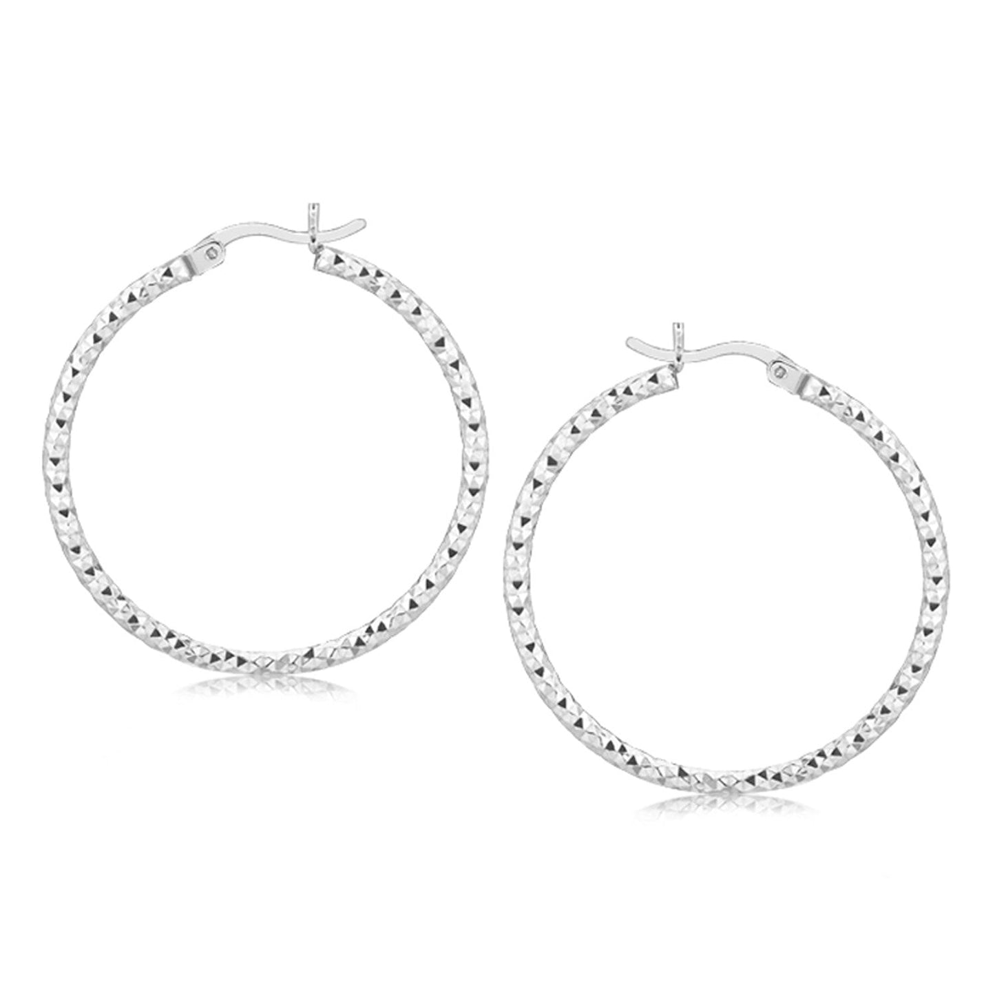 Boucles d'oreilles créoles en argent sterling rhodié tressé et poli