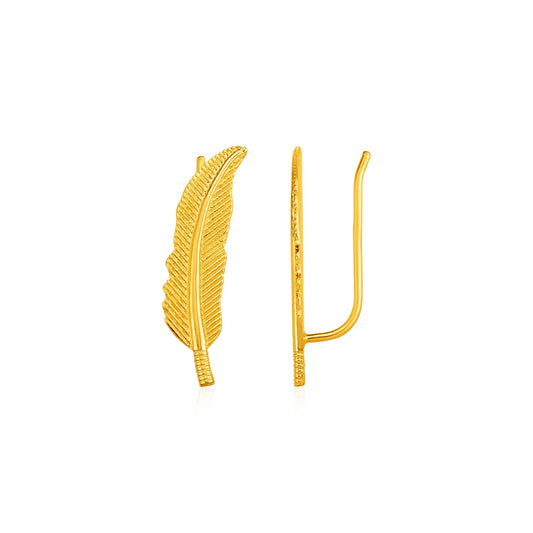 Ohrkletterer mit Federstruktur aus 14k Gelbgold
