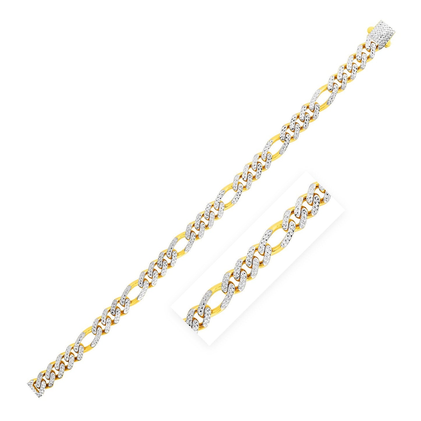 Chaîne Figaro moderne Lite (8,00 mm) en or jaune 14 carats avec pavé blanc et finition polie