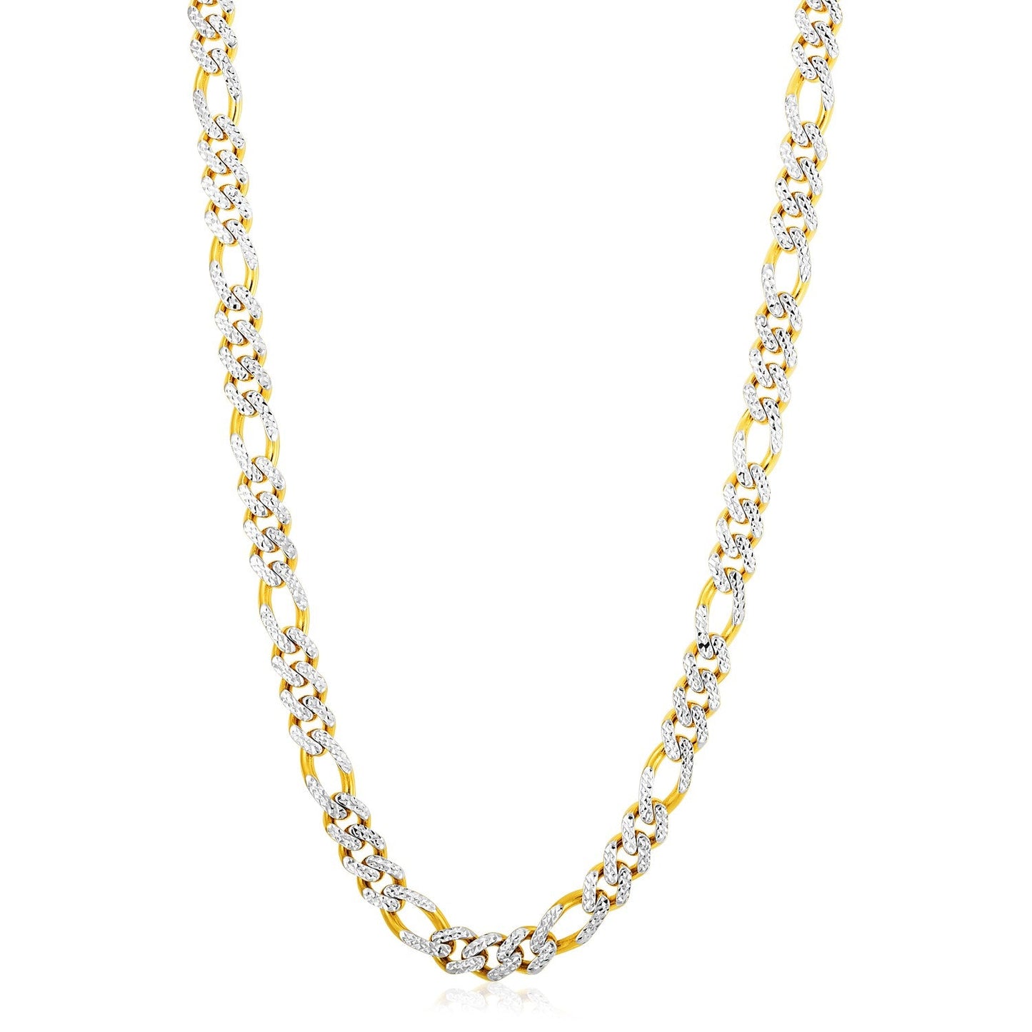 Chaîne Figaro moderne Lite (8,00 mm) en or jaune 14 carats avec pavé blanc et finition polie