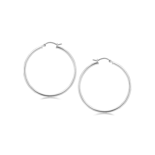 Ohrringe Creolen aus Sterlingsilber, rhodiniert, schmal, groß, poliert (2x40mm)