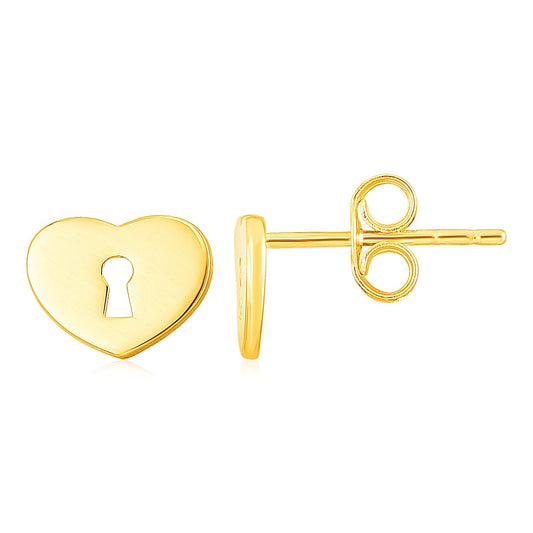 Ohrstecker mit Herz-Vorhängeschloss, 14 Karat Gelbgold