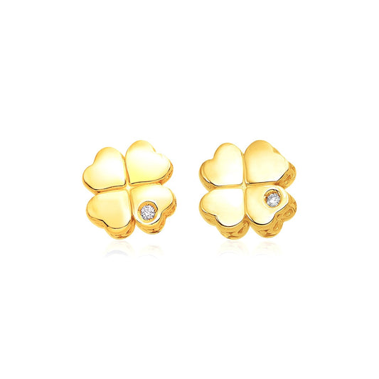 Ohrringe aus 14 Karat Gelbgold, poliert, vierblättriges Kleeblatt mit Diamanten (7 mm)